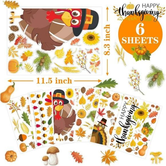 Thanksgiving Window Clings Stickers Fall Decoration Holiday Turkey Cling 113 PCS - Picture 3 of 6